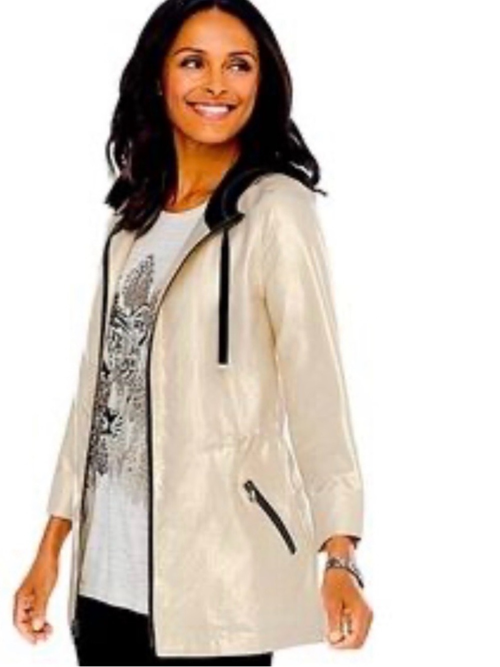 Chico’s Zenergy Metallic Hooded Anorak Utility Jacket Drawstring Waist Size 3/XL
